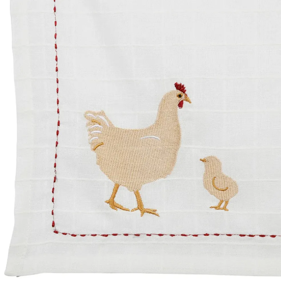 Torchon en coton blanc avec poule 50x70cm - A La Ferme