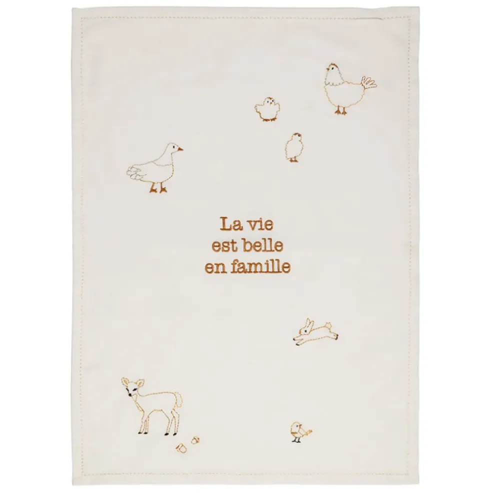 Torchon en coton écru et brun 70x50cm - La Ferme