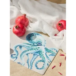 Torchon en coton (x3) faune marine blanc et turquoise 50x70cm