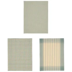 Torchons x3 en coton vichy et rayé sauge 50x70cm - Campagne