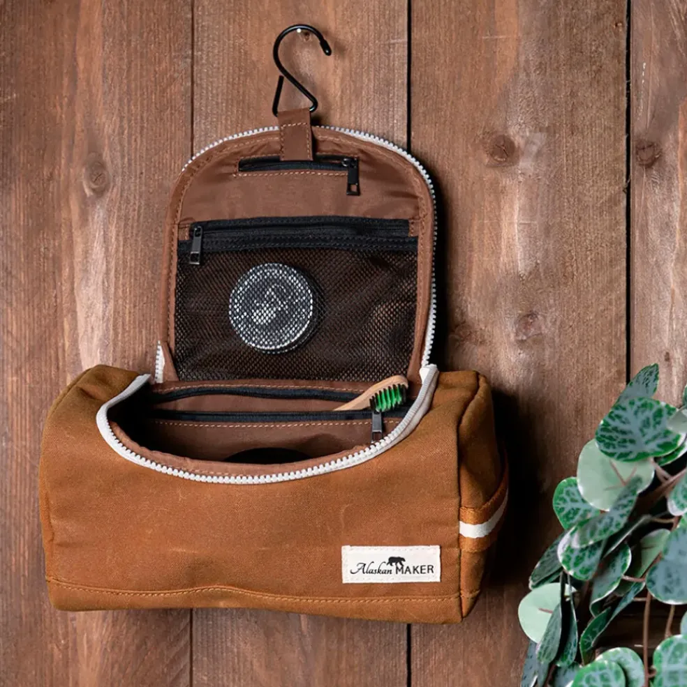 Trousse de toilette en tissu moutarde recycleée - Kenai