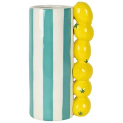 Vase citron en dolomite rayé turquoise et jaune h21cm - Medi