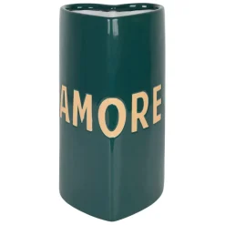 Vase coeur en grès "Amore" émeraude h24cm - Funky