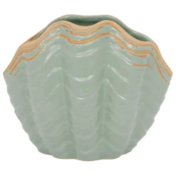 Vase coquillage vert d'eau h15cm en grès