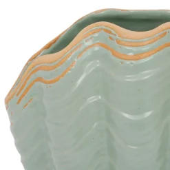 Vase coquillage vert d'eau h15cm en grès