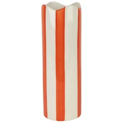Vase cylindre en grès rayé corail et blanc h23cm - Artist