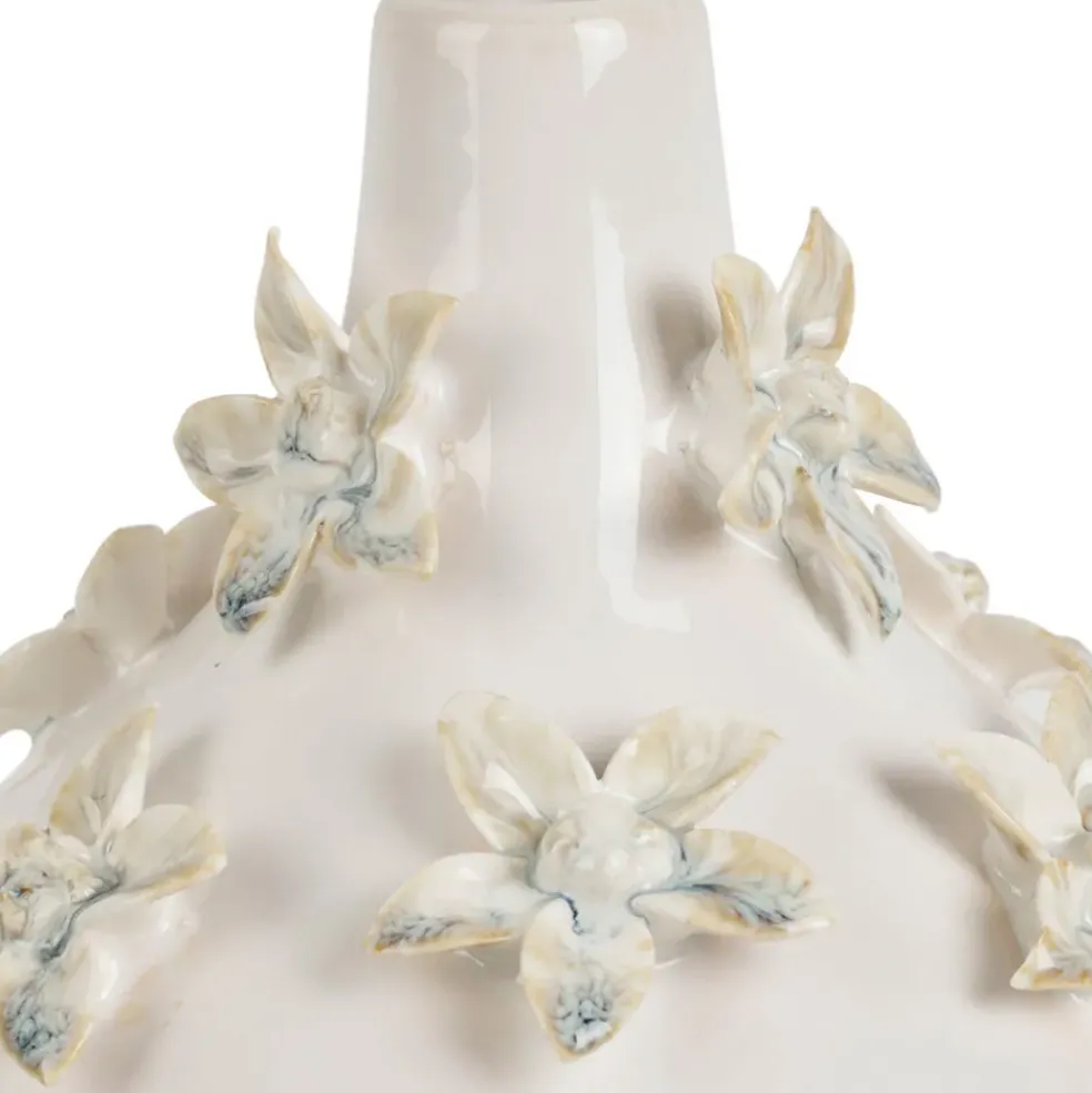 Vase dame jeanne en grès fleurs blanc cassé h25cm - Delicio
