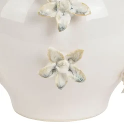 Vase dame jeanne en grès fleurs blanc cassé h25cm - Delicio