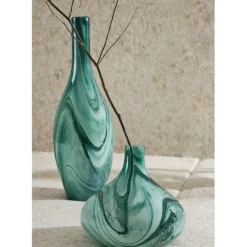 Vase dame-jeanne en verre vert et blanc h50cm - Silicio