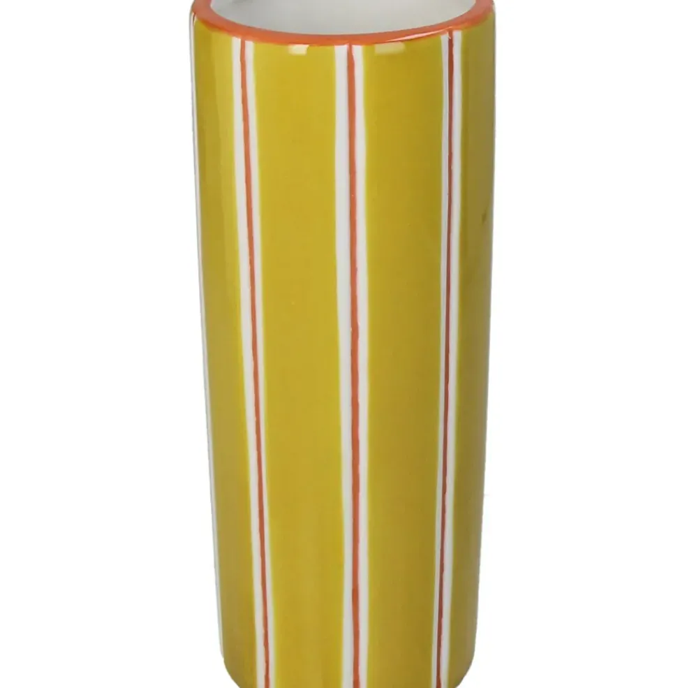 Vase en grès à rayures jaune 9x9x23cm