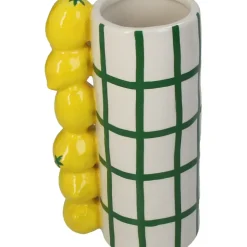 Vase en grès citron rayé vert h18cm