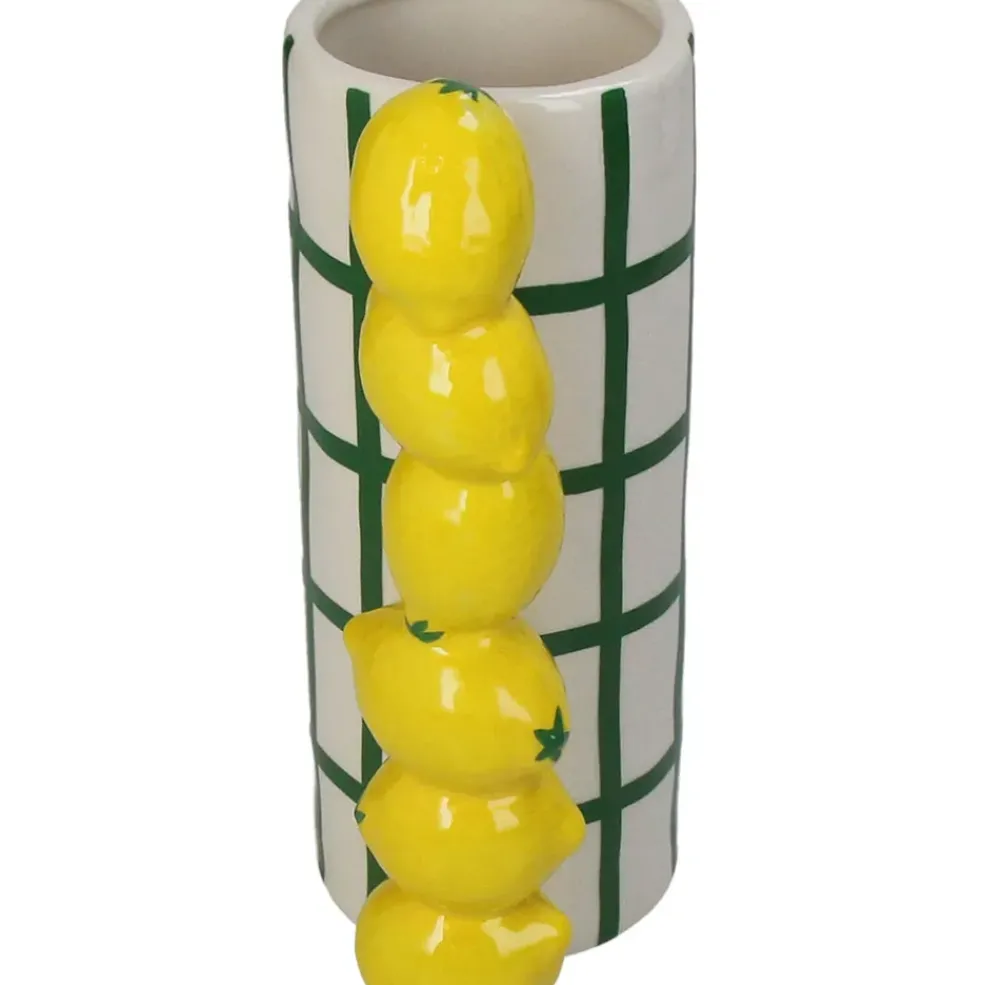 Vase en grès citron rayé vert h18cm