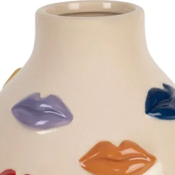 Vase en porcelaine avec lèvres multicolore h30cm - Visage-Arty