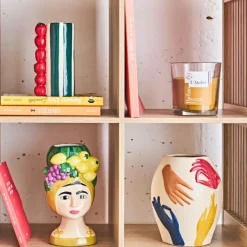 Vase en porcelaine avec mains multicolore h22.5cm - Visage-Arty