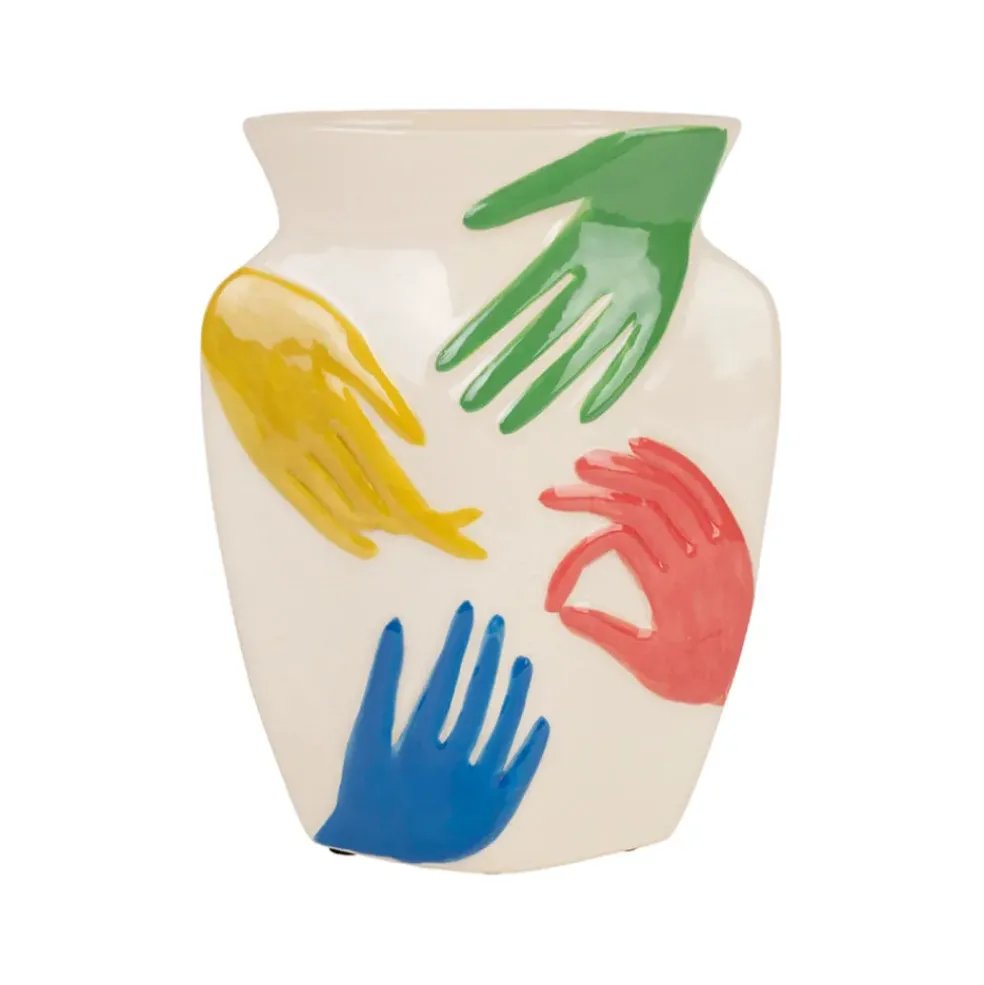 Vase en porcelaine en mains multicolore h23cm - Visage-Arty