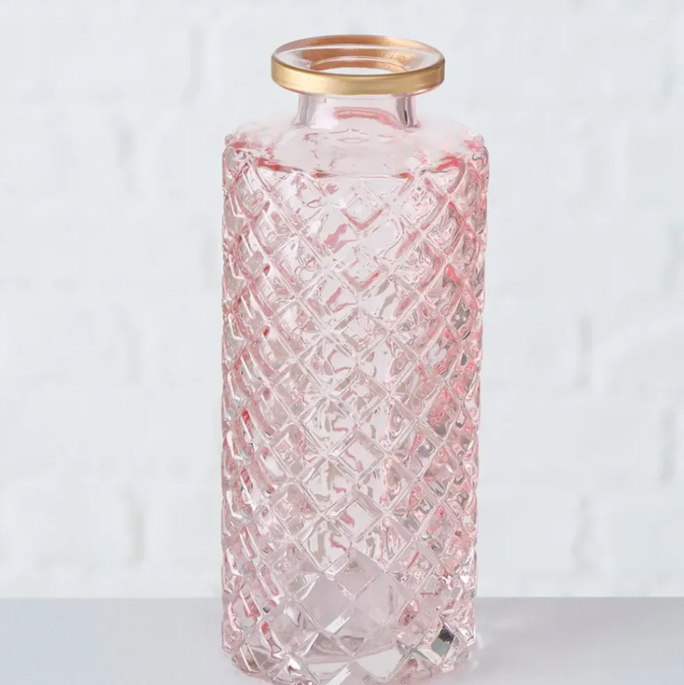 Vase en verre quadrillé rose et or h13cm - Adore
