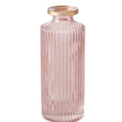 Vase en verre strié rose et or h13cm - Adore