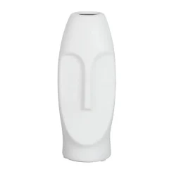 Vase Face Blanc 10X9.5Xh24Cm Gres