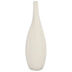 Vase long bouteille blanc cassé en faience - plisse