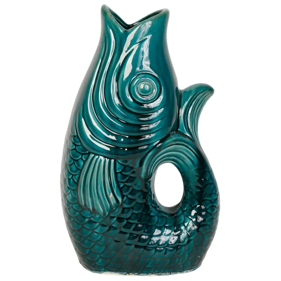 Vase Poisson en gres vert emeraude h39cm