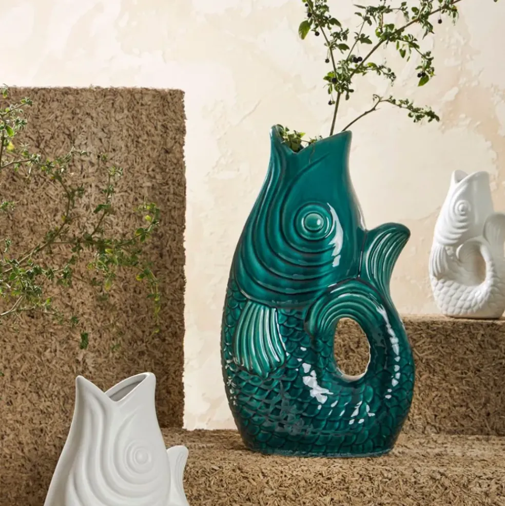 Vase poisson en grès blanc h19.5 cm - Mer