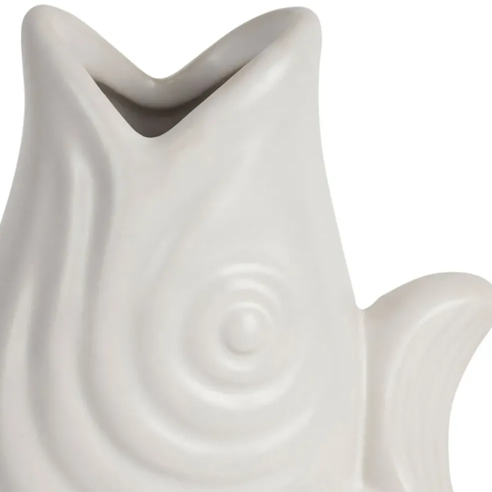 Vase poisson en grès blanc h19.5 cm - Mer