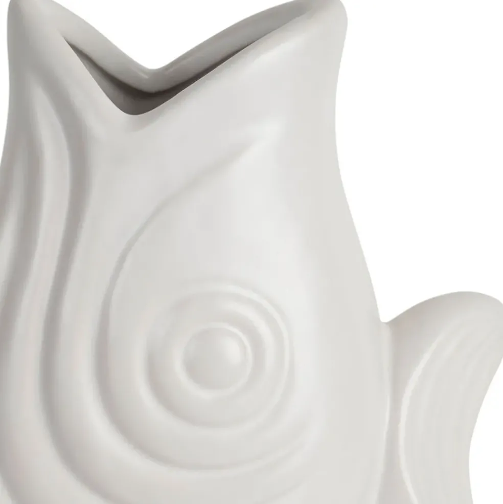 Vase poisson en grès blanc h30.5cm - mer