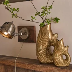 Vase poisson en grès doré h19.5 cm - Mer