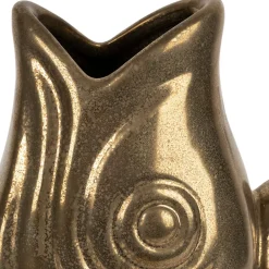 Vase poisson en grès doré h30.5 cm - Mer
