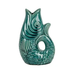 Vase poisson en grès émeraude h19.5cm - mer