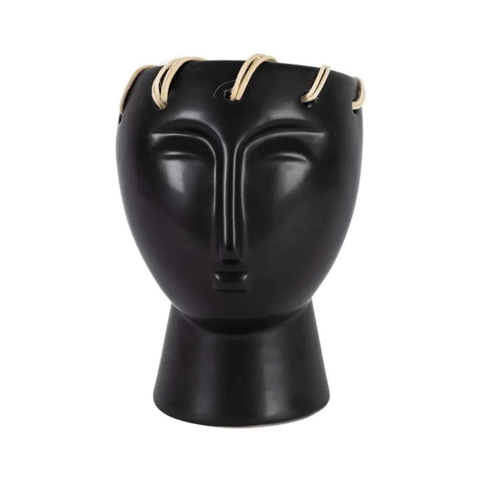 Vase visage en dolomite noir h14cm - Visage-Arty