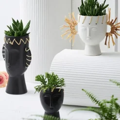 Vase visage en dolomite noir h14cm - Visage-Arty