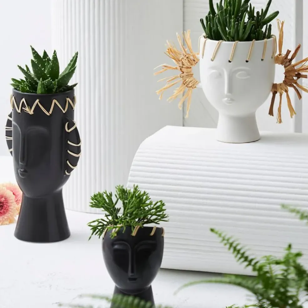 Vase visage en dolomite noir h14cm - Visage-Arty