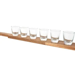 Verre shooter par 6 avec support acacia 42x6cm