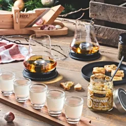 Verre shooter par 6 avec support acacia 42x6cm