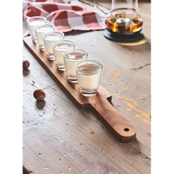 Verre shooter par 6 avec support acacia 42x6cm