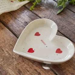 Vide poche cœur en grès blanc et rouge moucheté - Famille